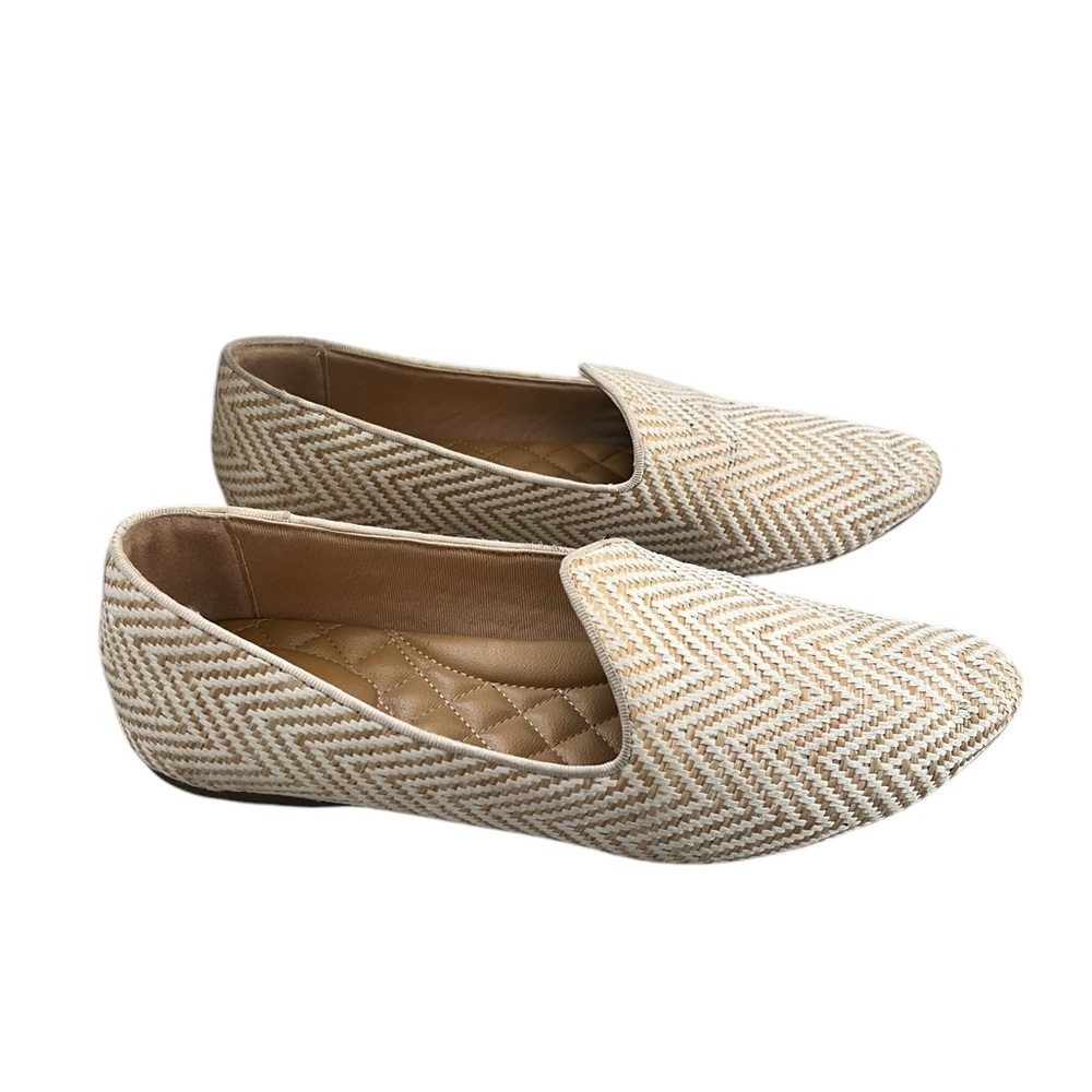 Birdies Shoes | Birdies Heron Chai Chevron Flats | Size 8.5 | Tan & White